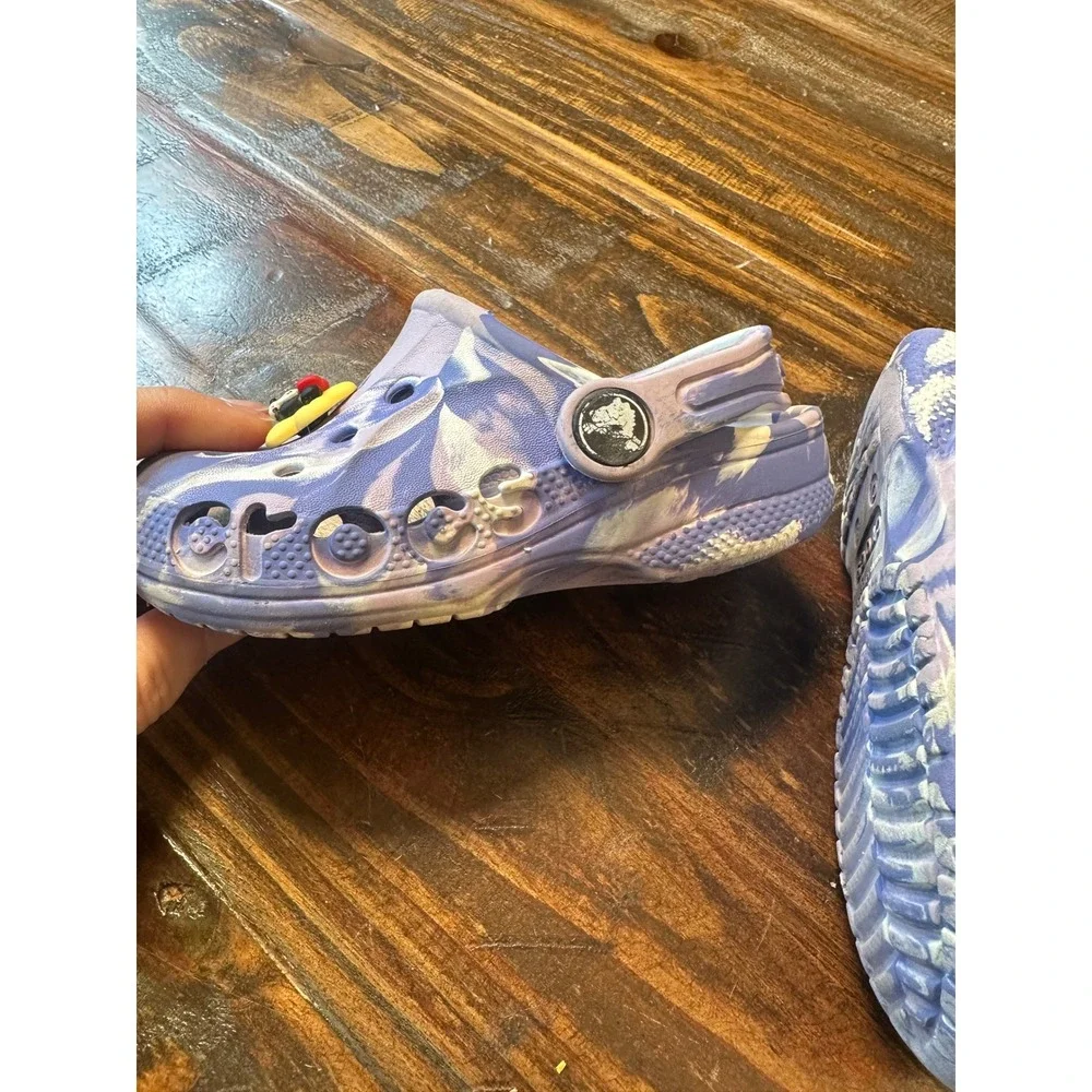 Crocs‎ Kids Classic Marbled Clog Purple White Swirl Minnie Mouse Jibbitz Shoe C8